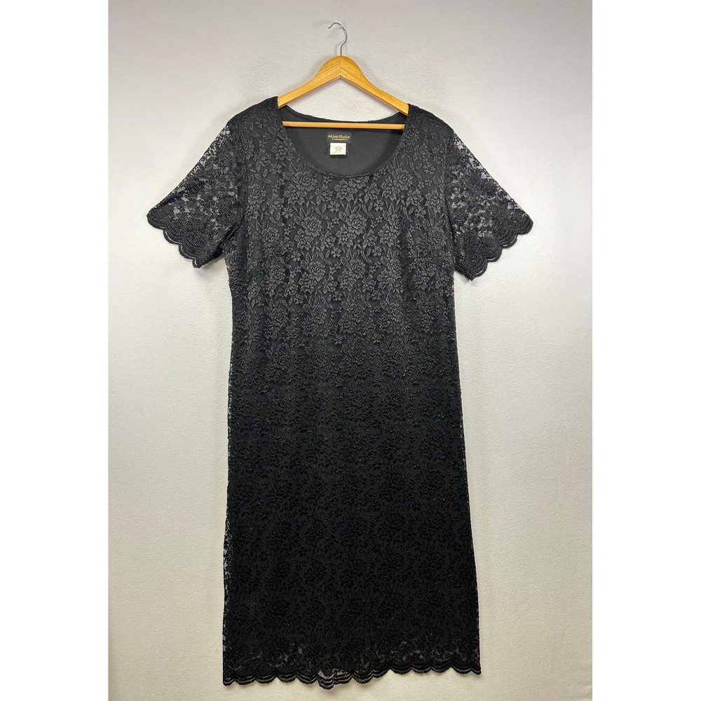 Classic Modest Miles Blake Women 24W Black Floral Lace Scalloped Shift Dress